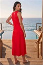 Red Sleeveless V-Neck Midi Dress, Image 3 of 4
