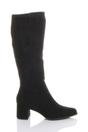 Black AJVANI Black Mid Block Heel Pointed Toe Stretchy Riding Calf Boots, Image 5 of 5