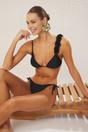 Black Applique Detail Triangle Bikini Set with Tie Side, Image 1 of 5