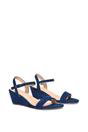 Navy XY LONDON Navy 'Alissa' Low Wedge Heel Sandals With Ankle Strap, Image 3 of 5