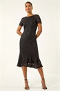 Black Leaf Lace Sequin Midi Dress, Image 2 of 5