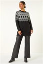 Black Mono Fairisle Tunic Knit Jumper, Image 2 of 5