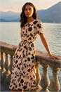 Cream  Floral Print Pleat Neck Midi Dress, Image 2 of 4