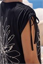Black Floral Print Stretch Tunic Top, Image 4 of 4