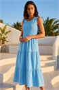 Light Blue  Shirred Textured Smock Midi Dress, Image 2 of 4