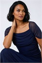 Navy  Dusk Ruched Mesh Stretch Dress, Image 3 of 6
