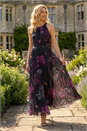 Black Floral Pleated Halter Neck Maxi Dress, Image 1 of 4
