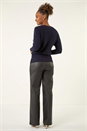 Navy  Sparkly Floral Knit Jumper, Image 3 of 5