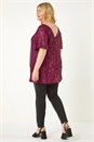 Bordeaux Curve Sequin Overlay Flute Sleeve Top, Image 3 of 5