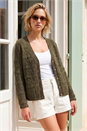 KHAKI Pointelle Knit Cardigan, Image 2 of 4