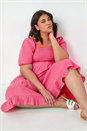 Pink Curve Shirred Tiered Midi Dress, Image 5 of 5