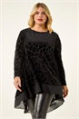 Black Curve Velvet Chiffon Hem Top, Image 1 of 4