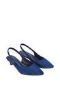 Navy XY LONDON Navy 'Leila' Pointed Toe Low Kitten Heel Slingback Court Shoes, Image 5 of 5