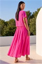 Fuchsia Cotton Top Overlay Midi Dress, Image 3 of 4