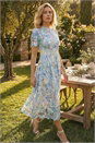 Blue Watercolour Lace Midi Dress , Image 1 of 4