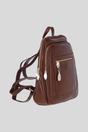 Tan Real Leather Backpack with Multiple Pockets and Gold-Tone Hardware, Image 4 of 4