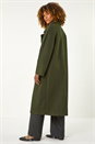 Khaki Longline Single Breasted Coat, Image 3 of 7