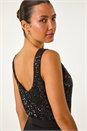 Black Contrast Sequin Bodice Jumpsuit, Image 4 of 5