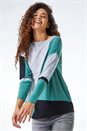Green  Colour Block Round Neck Jumper, Image 3 of 5