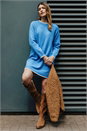 Blue Contrast Trim Knitted Jumper Dress, Image 7 of 7