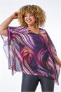 Purple Curve Swirl Print Chiffon Top , Image 2 of 5