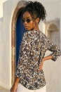 Taupe Animal Print Stretch Blouse, Image 3 of 4