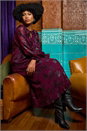 Wine Floral Brocade Frill Midi Dress, Image 6 of 6
