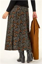 Orange Ditsy Floral Print Stretch Midi Skirt, Image 4 of 5
