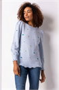 Light Blue Floral Embroidered Scallop Hem Jumper, Image 1 of 5