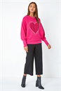 Pink Diamante Embellished Heart Print Jumper, Image 4 of 5