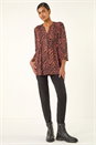 Rust Animal Print Pintuck Stretch Shirt, Image 2 of 5