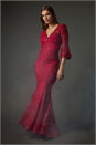 Red Lace Scallop V-Neck Bodycon Maxi Dress, Image 1 of 8