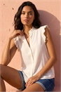 Cream  Frill Sleeve Blouse, Image 2 of 4