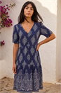 Navy  Petite Border Print Tiered Dress, Image 2 of 4