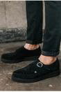 Black TUK Footwear Black Pointed Creeper Suede Monk Buckle Shoes, Image 6 of 8