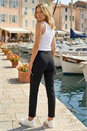 Black Turn Up Stretch Cargo Trousers, Image 3 of 4