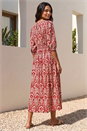 Red Abstract Print V-Neck Midi Dress, Image 3 of 4