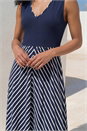 Navy  Chevron Print Ribbed Midi Dress, Image 4 of 4
