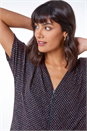 Red Diamond Print Glitter V-Neck Zip Front Top , Image 1 of 5