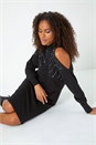 Black Dusk Sparkly Split Sleeve Jumper Dress, Image 1 of 5