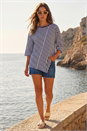 Navy  Petite Asymmetric Stripe Top, Image 2 of 4