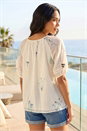 White Botanical Embroidery Keyhole Top, Image 2 of 4