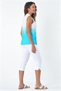 Turquoise Ombre Embroidered V-Neck Cotton Crinkle Blouse, Image 3 of 5