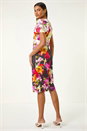 Ivory  Floral Print Twist V-Neck Stretch Dress, Image 3 of 5