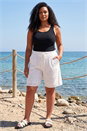 White Curve Tie Waist Broderie Short, Image 2 of 4