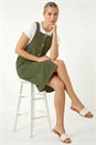 Khaki Corduroy Pinafore Midi Dress, Image 3 of 6