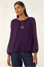 Purple Pleated Chiffon Necklace Top, Image 4 of 5