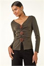Khaki Rose Front Knit Top, Image 4 of 5