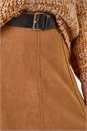 Rust Belted Faux Suede Midi Skirt, Image 5 of 5