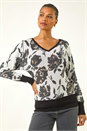 Ivory  Floral Print V-Neck Knit Jumper, Image 5 of 6